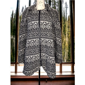 Wildflower Poncho Coat, Cape, Black and White, Detach Hood, Zip, Large, One Size